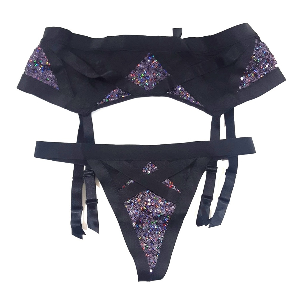 Victoria's Secret sequin garter and thong